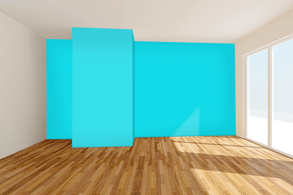 Pretty Photo frame on Glossy Cyan color Living room wal color