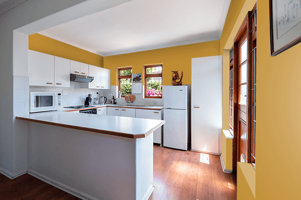 Pretty Photo frame on Gold Ochre color kitchen interior wall color
