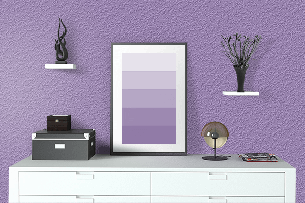Pretty Photo frame on Lilac Purple color drawing room interior textured wall