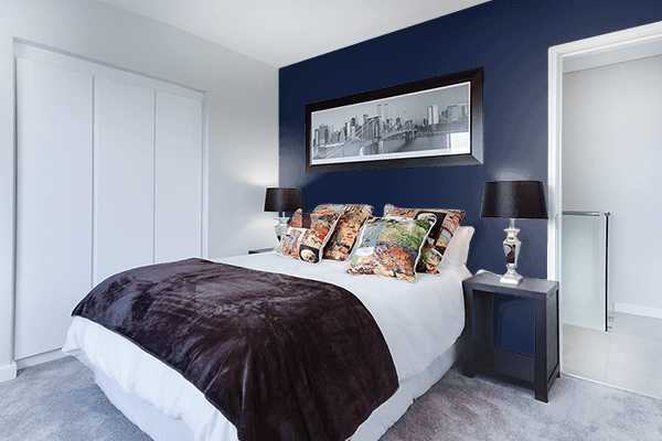 Pretty Photo frame on Dark Sapphire color Bedroom interior wall color