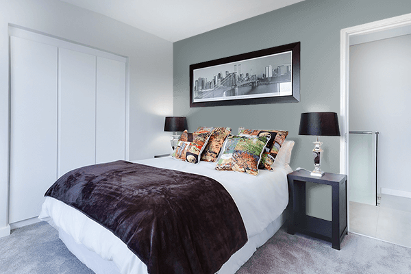 Pretty Photo frame on Deep Sea Grey color Bedroom interior wall color