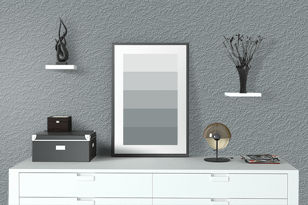 Pretty Photo frame on Deep Sea Grey color drawing room interior textured wall