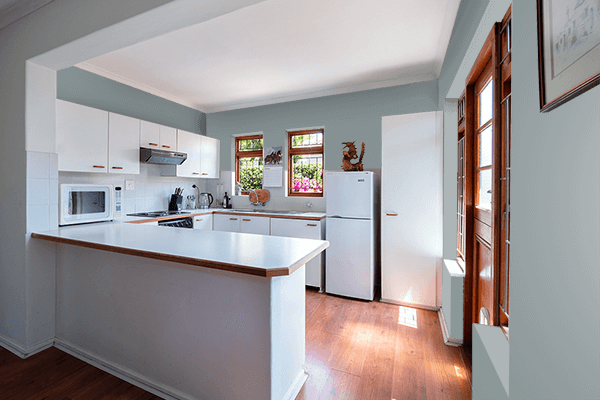 Pretty Photo frame on Deep Sea Grey color kitchen interior wall color