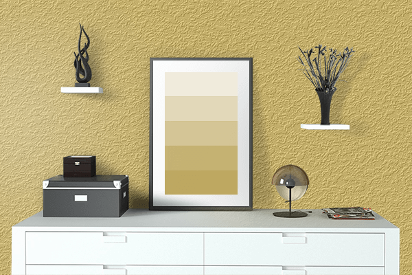 Pretty Photo frame on Cream Gold color drawing room interior textured wall