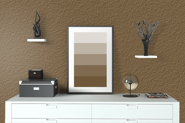 Pretty Photo frame on Bark Brown color drawing room interior textured wall