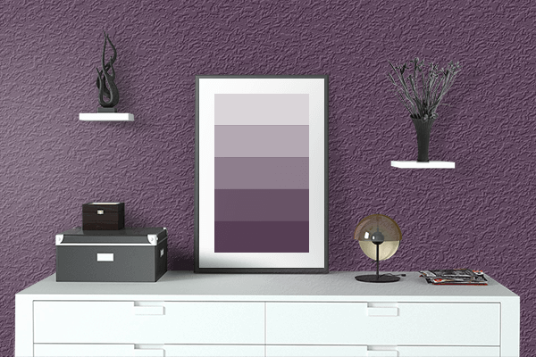 Pretty Photo frame on Plum Purple color drawing room interior textured wall