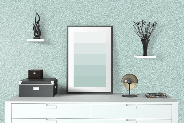 Pretty Photo frame on Mint Ice Cream color drawing room interior textured wall