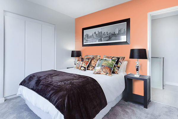 Pretty Photo frame on Light Amber Orange color Bedroom interior wall color