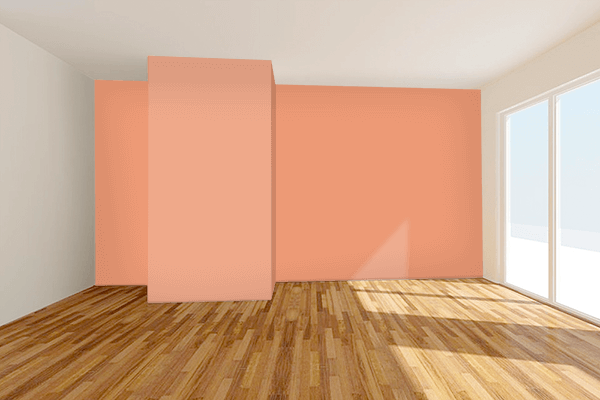 Pretty Photo frame on Light Amber Orange color Living room wal color