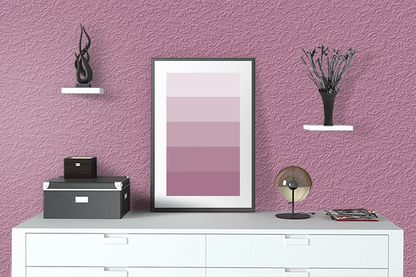 Pretty Photo frame on Dark Venetian Pink color drawing room interior textured wall