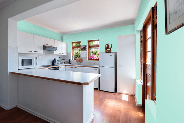 Pretty Photo frame on Capri Water Blue color kitchen interior wall color