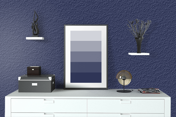 Pretty Photo frame on Midnight Navy color drawing room interior textured wall