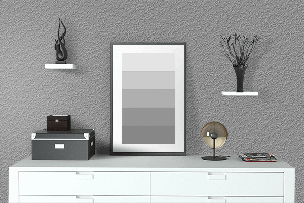 Pretty Photo frame on Classic Gray color drawing room interior textured wall