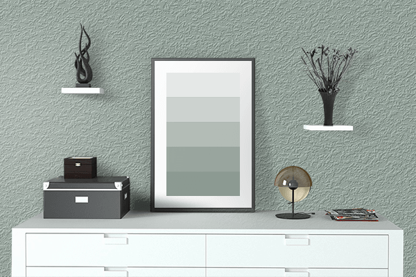 Pretty Photo frame on Mint Gray color drawing room interior textured wall