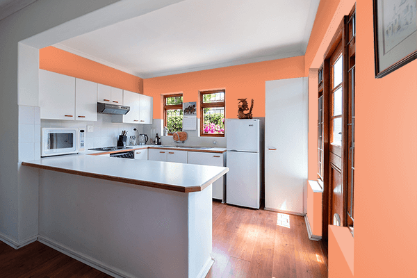 Pretty Photo frame on Melon Red color kitchen interior wall color
