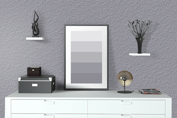 Pretty Photo frame on Dapple Gray color drawing room interior textured wall