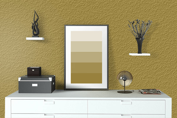 Pretty Photo frame on Olive Oil (Pantone) color drawing room interior textured wall
