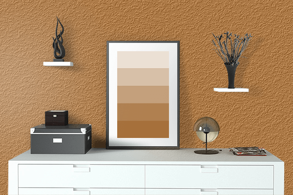 Pretty Photo frame on Golden Oak (Pantone) color drawing room interior textured wall