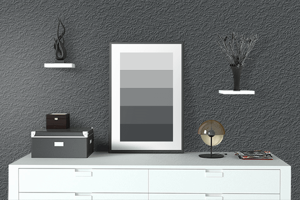 Pretty Photo frame on Woodland Gray color drawing room interior textured wall