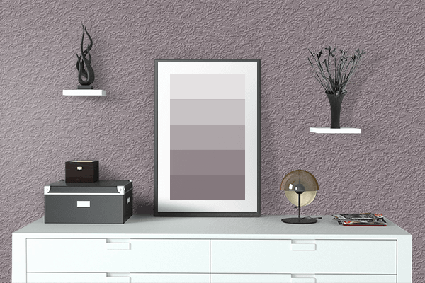 Pretty Photo frame on Rose Gray color drawing room interior textured wall
