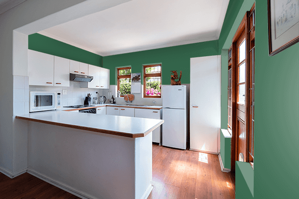 Pretty Photo frame on Black Pine Green color kitchen interior wall color