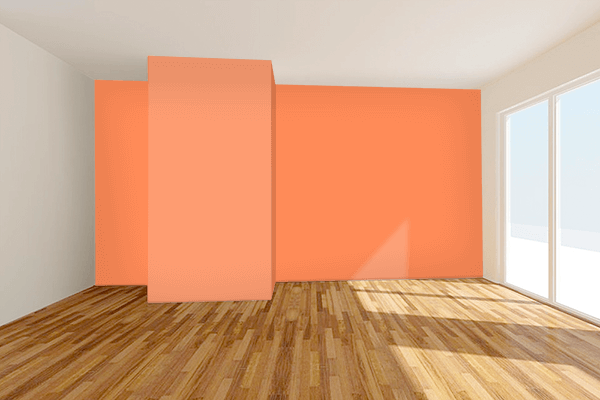 Pretty Photo frame on Mango Orange color Living room wal color