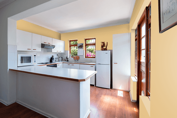 Pretty Photo frame on Gold Pizzazz color kitchen interior wall color