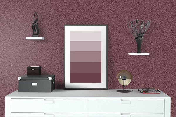 Pretty Photo frame on Chestnut Red color drawing room interior textured wall