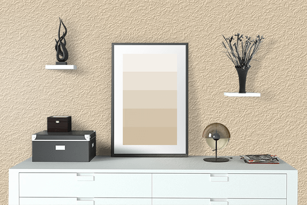 Pretty Photo frame on Macadamia Beige color drawing room interior textured wall