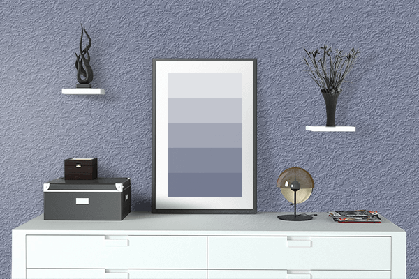 Pretty Photo frame on Pale Navy color drawing room interior textured wall