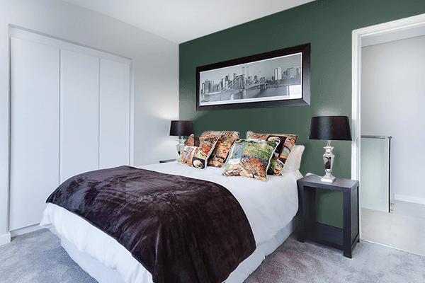 Pretty Photo frame on Garnet Black Green color Bedroom interior wall color