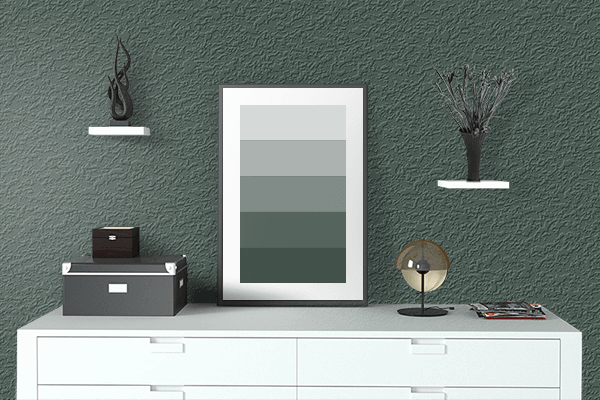 Pretty Photo frame on Garnet Black Green color drawing room interior textured wall