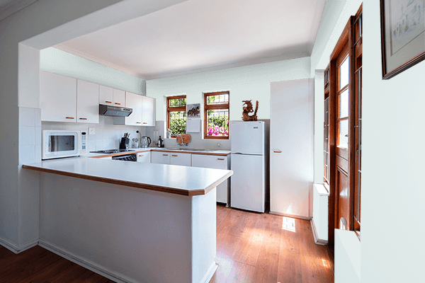 Pretty Photo frame on Brilliant White color kitchen interior wall color