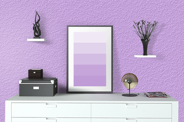 Pretty Photo frame on Mallow color drawing room interior textured wall