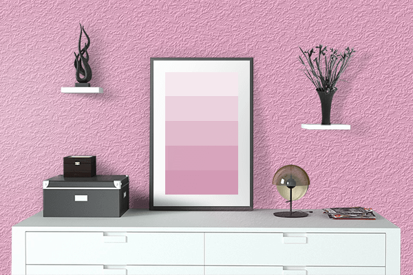 Pretty Photo frame on Lavender Pink color drawing room interior textured wall