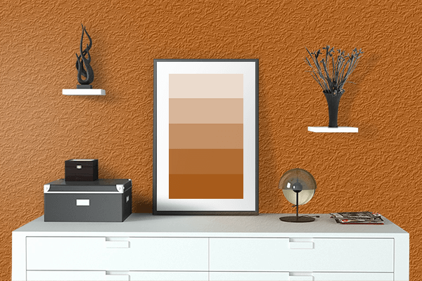 Pretty Photo frame on University of Texas Burnt Orange color drawing room interior textured wall