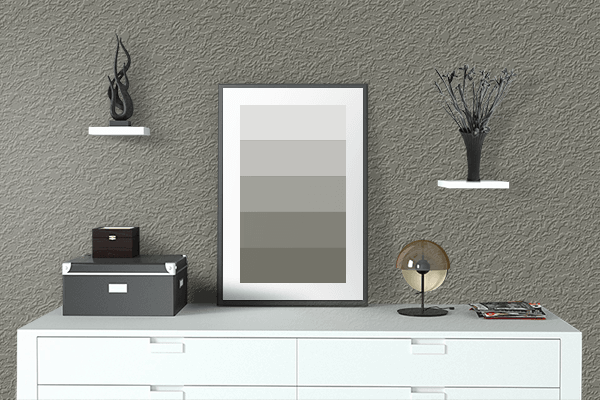 Pretty Photo frame on Moss Grey color drawing room interior textured wall