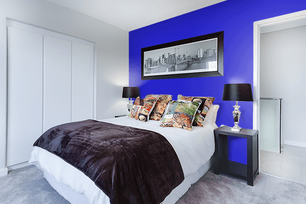 Pretty Photo frame on New Blue color Bedroom interior wall color