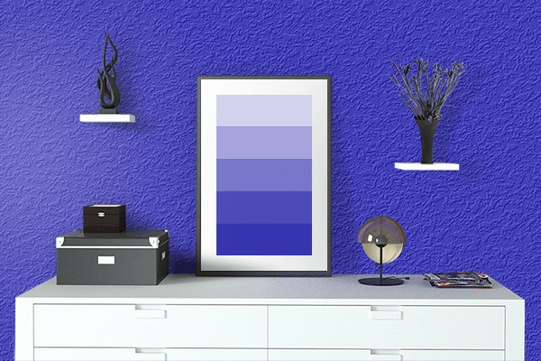 Pretty Photo frame on New Blue color drawing room interior textured wall