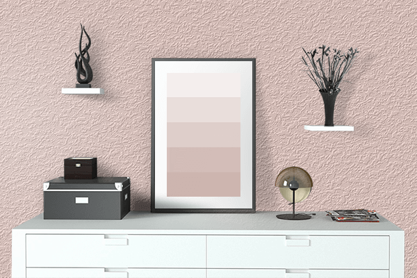 Pretty Photo frame on Soft Melon color drawing room interior textured wall
