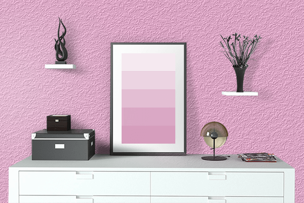 Pretty Photo frame on Light Hot Pink color drawing room interior textured wall