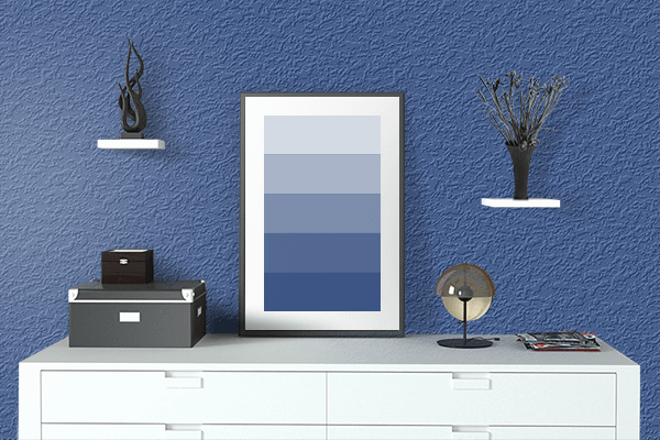 Pretty Photo frame on YInMn Blue color drawing room interior textured wall