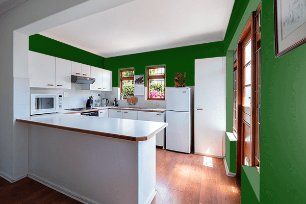 Pretty Photo frame on Dark Royal Green color kitchen interior wall color