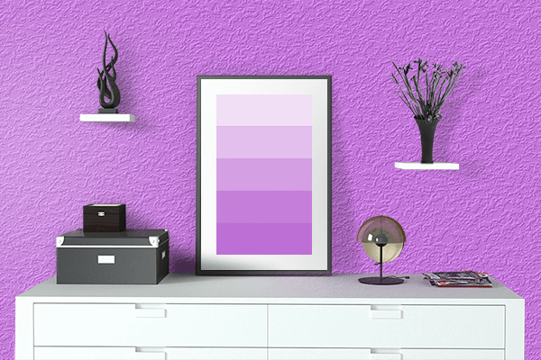 Pretty Photo frame on Heliotrope color drawing room interior textured wall