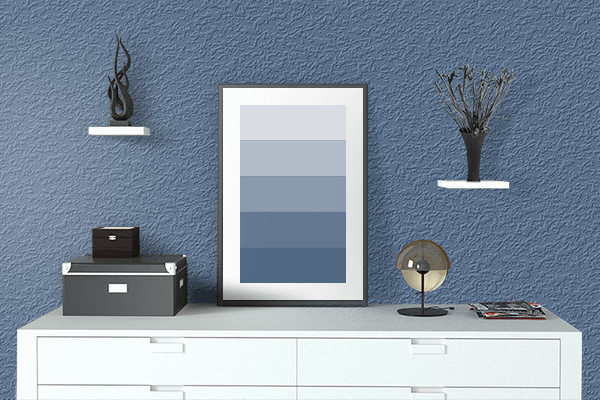 Pretty Photo frame on Distant Blue color drawing room interior textured wall