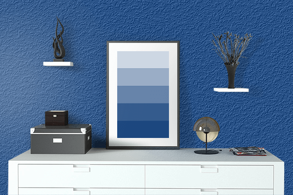 Pretty Photo frame on Ultramarine Blue (Ferrario) color drawing room interior textured wall