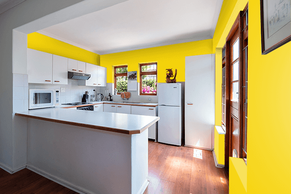 Pretty Photo frame on Candy Yellow color kitchen interior wall color