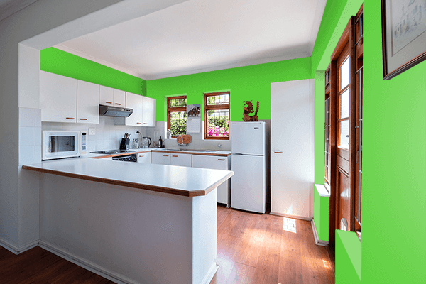 Pretty Photo frame on Vibrant Green color kitchen interior wall color