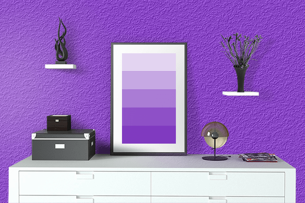 Pretty Photo frame on Blue Violet color drawing room interior textured wall