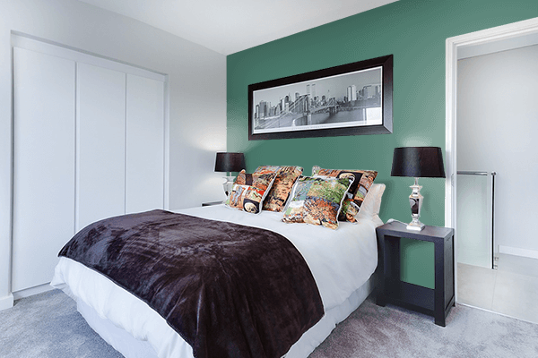 Pretty Photo frame on Hooker’s Green color Bedroom interior wall color